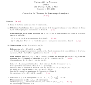 Correction de l’Examen de Rattrapage d’Analyse 1 (2024-2025)